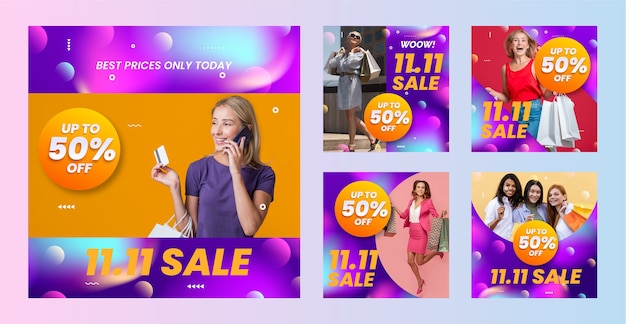 Free vector square banner template for 11.11 single's day sales event