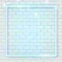 Free vector square blue neon frame on brick wall background