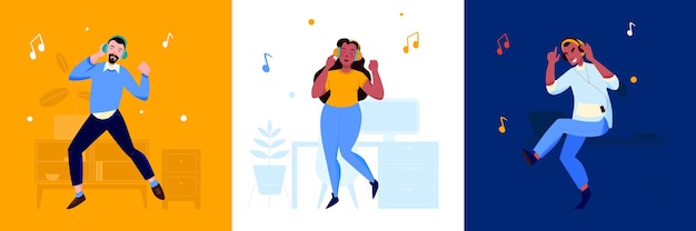 Free vector square compositions with funny dancing people in flat style