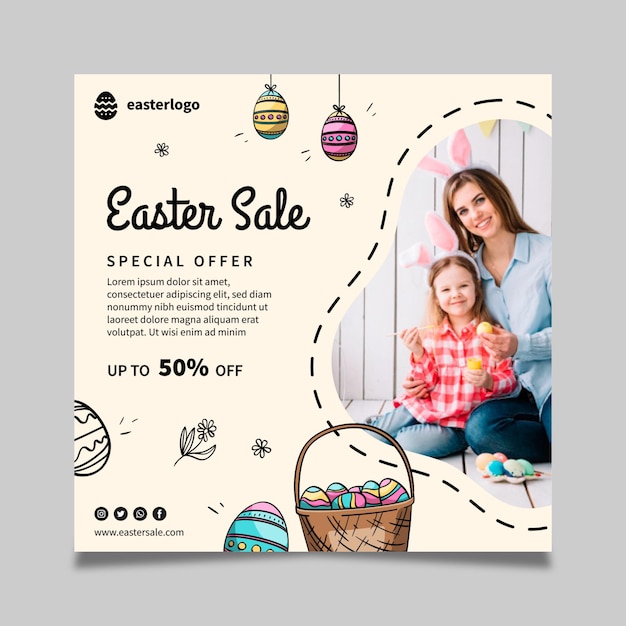 Free vector square easter sale flyer template