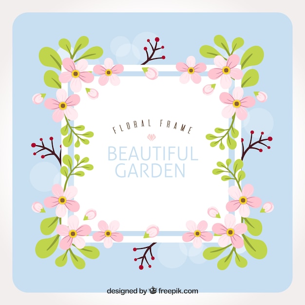 Free vector square floral frame with cute flowers