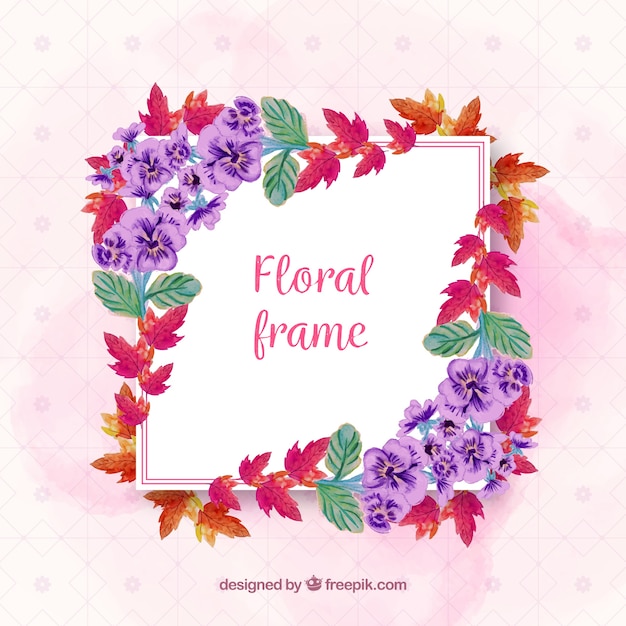 Square floral frame with cute flowers