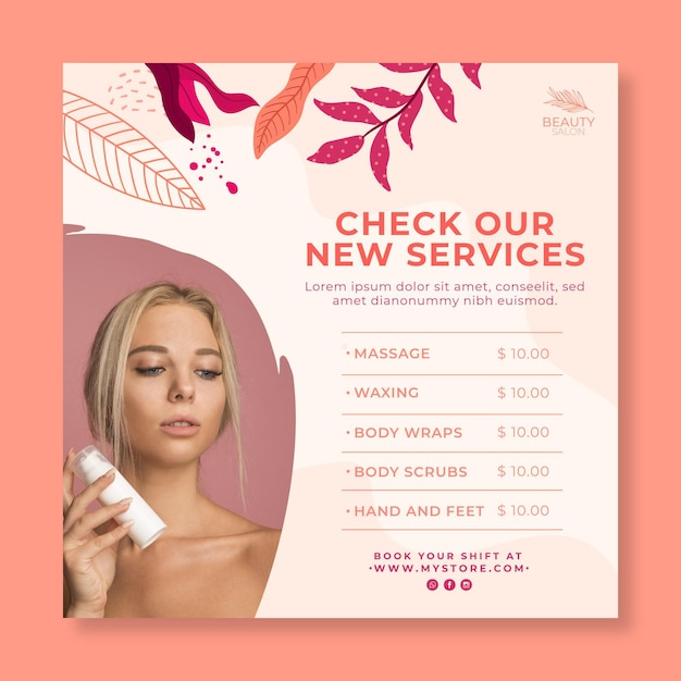 Free vector square flyer template for beauty salon