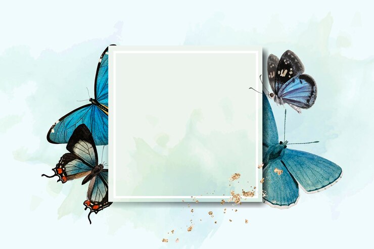 Free Vector square frame with blue butterflies
