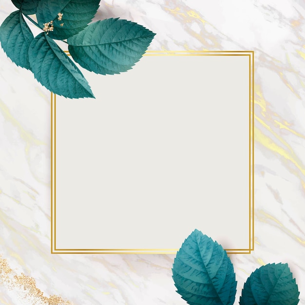 Free vector square gold frame with foliage background