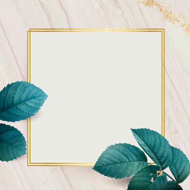 Free vector square gold frame with foliage pattern background vector