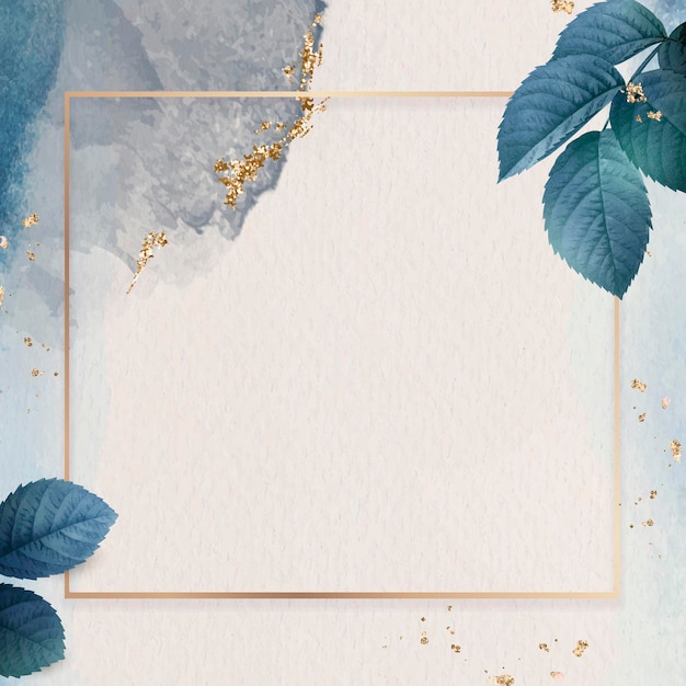 Free vector square gold frame with foliage pattern background vector