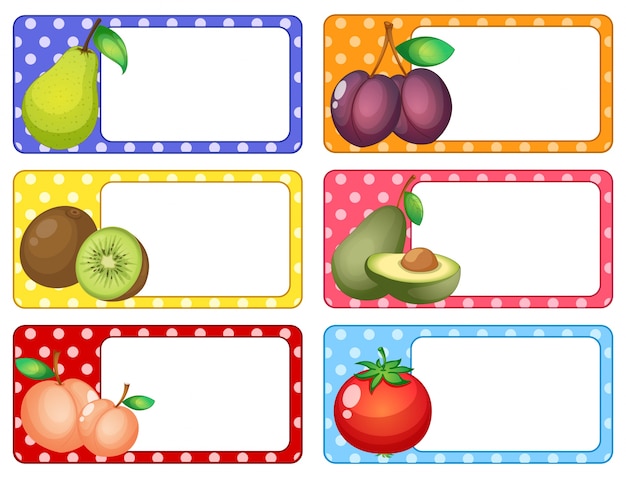 Free vector square labels with fresh fruits illustration