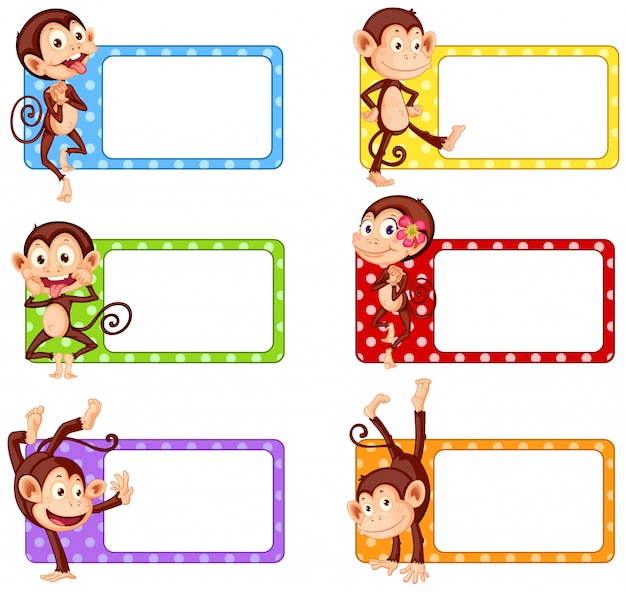 Free vector square labels with funny monkeys
