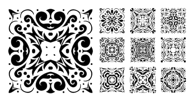 Square mandala pattern set of ten