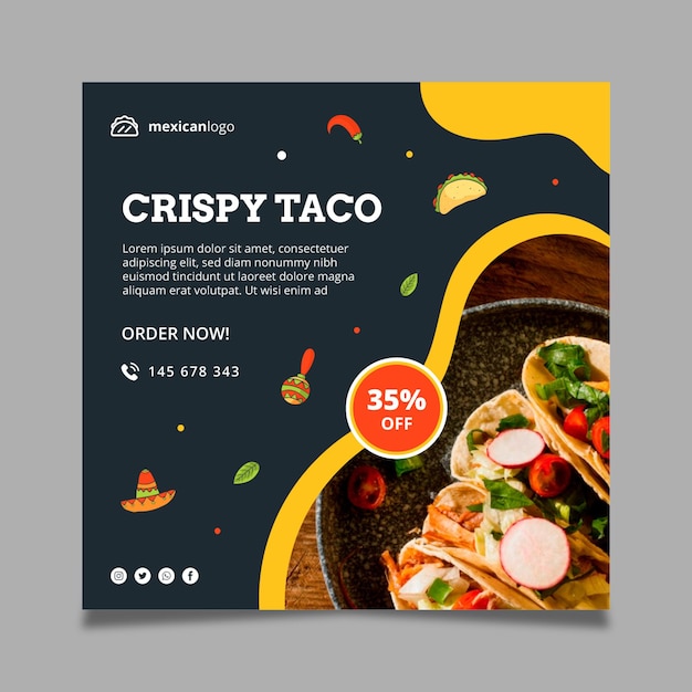 Square mexican food flyer template