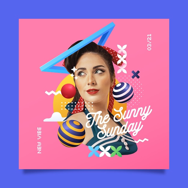 Free vector square music cover with vintage collage