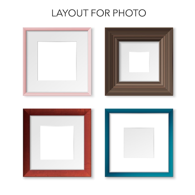 Square picture frames realistic mockup set of various materials and color thin and massive