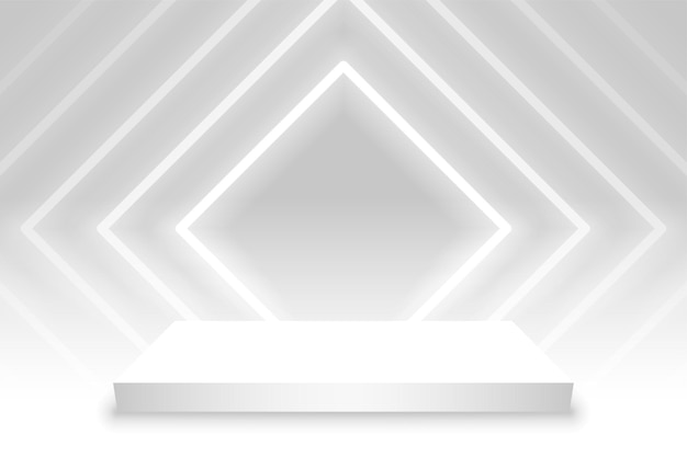 Квадратный подиум с неоновыми огнями на белом фоне