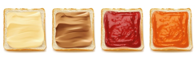 ピーナッツバタージャムとパンの正方形のスライス