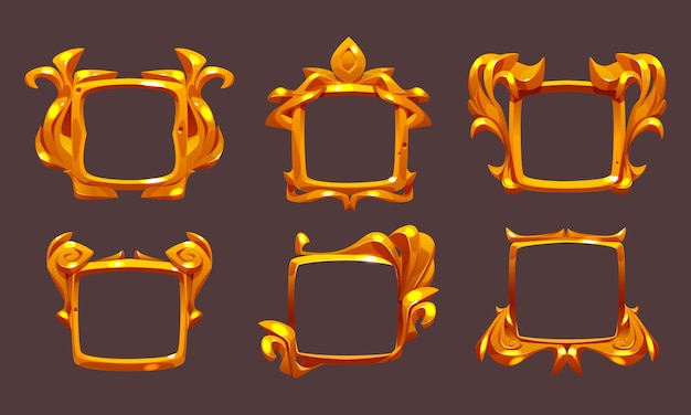 Free vector square ui game frames gold textured ornate rims