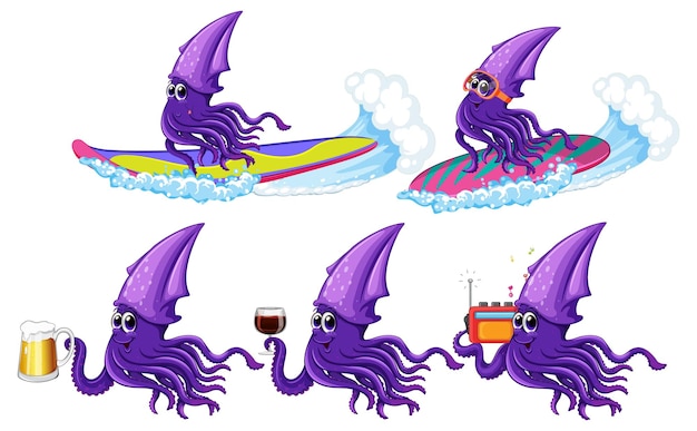 Free vector squid cartoon characters set