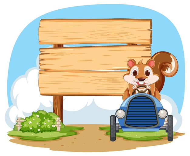 Free vector squirrel driving car with blank sign