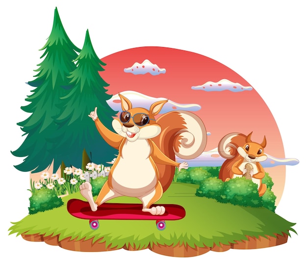 Free vector a squirrel playing skateboard on island