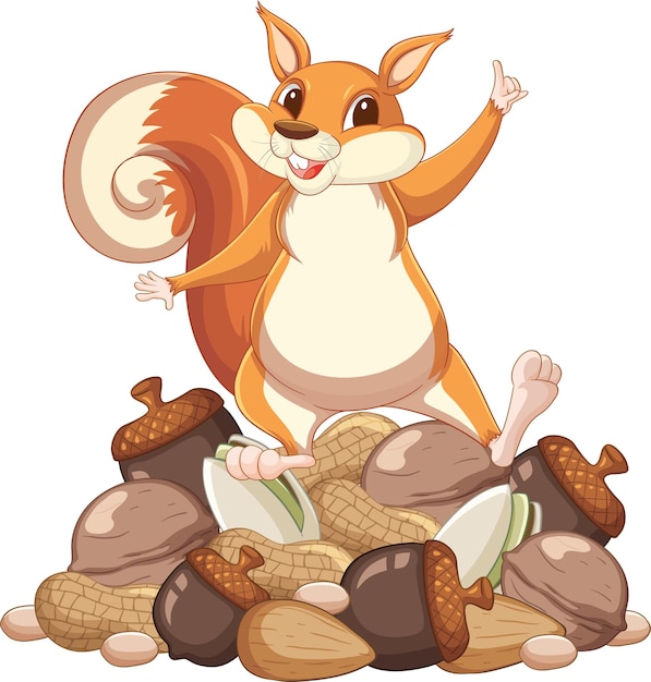 Free vector squirrel standing on pile of nuts