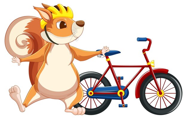 A squirrel with bicycle on white background