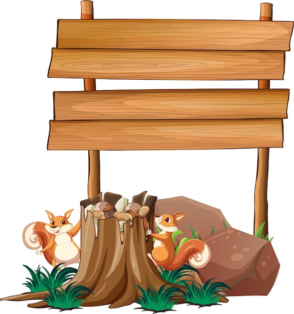 Free vector squirrel with wooden sign banner