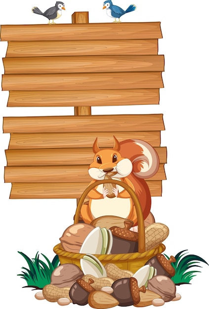 Free vector squirrel with wooden sign banner