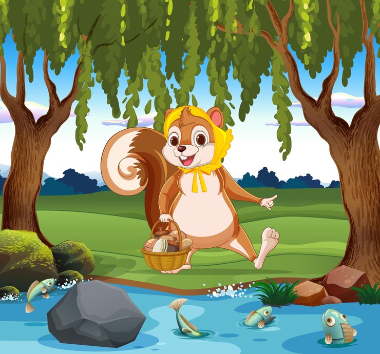 Free Vector squirrels picnic by the river