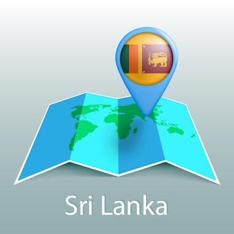 Sri lanka flag world map in pin with name of country on gray background