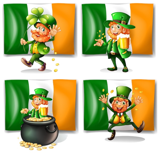 Free vector st patrick day theme with elf and flag