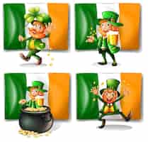 Free vector st patrick day theme with elf and flag