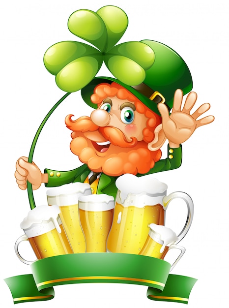 Vettore gratuito giorno di san patrizio con leprechaun e birra fresca