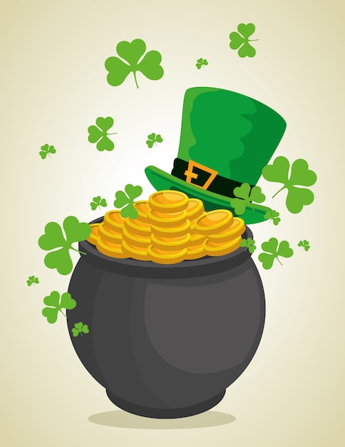St Patrick hat and cauldron with coins for celebration
