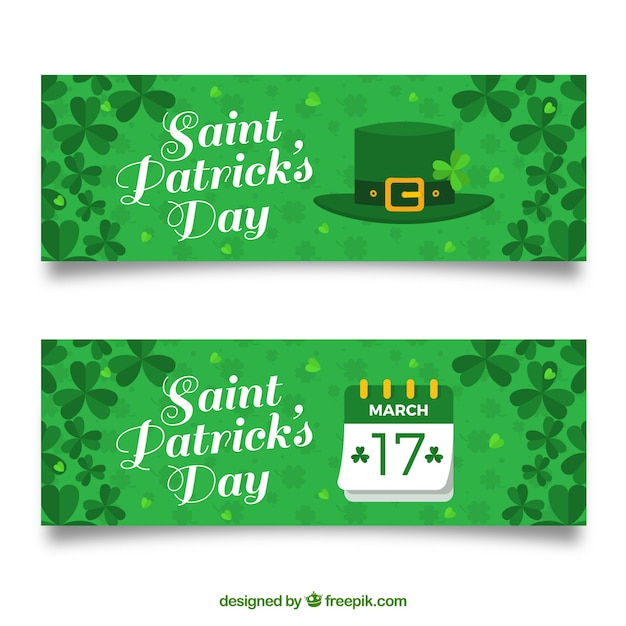 Free vector st. patrick's banners with hat and calendar