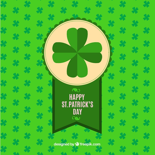 Free vector st patrick's day background with decorative badge and clovers