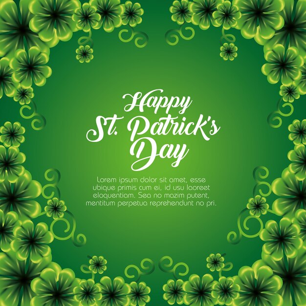 Free vector st patrick's day card with clovers plants decoration