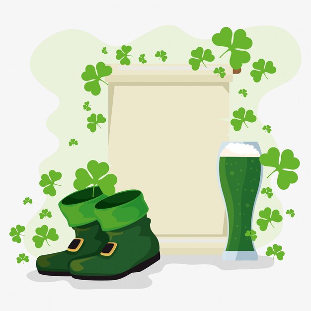 St Patrick's day celebration card with clovers and boots