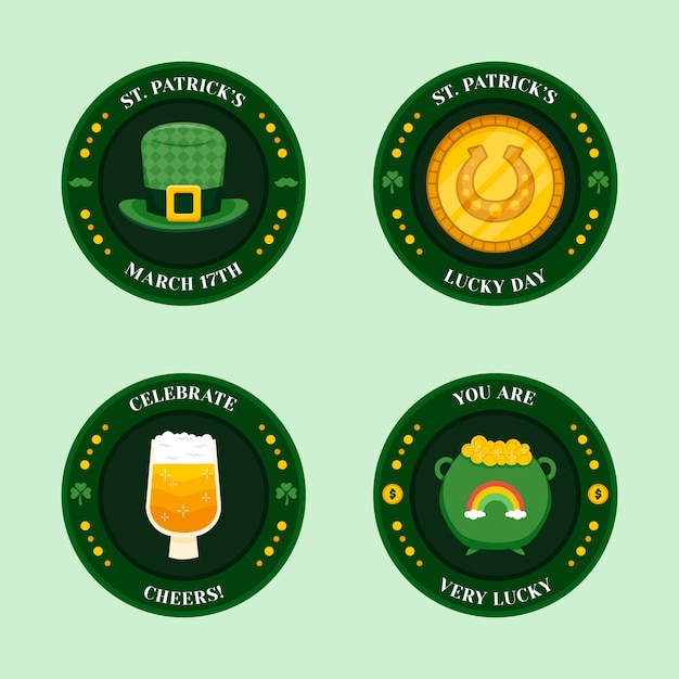 St. patrick's day circular labels with traditional elements