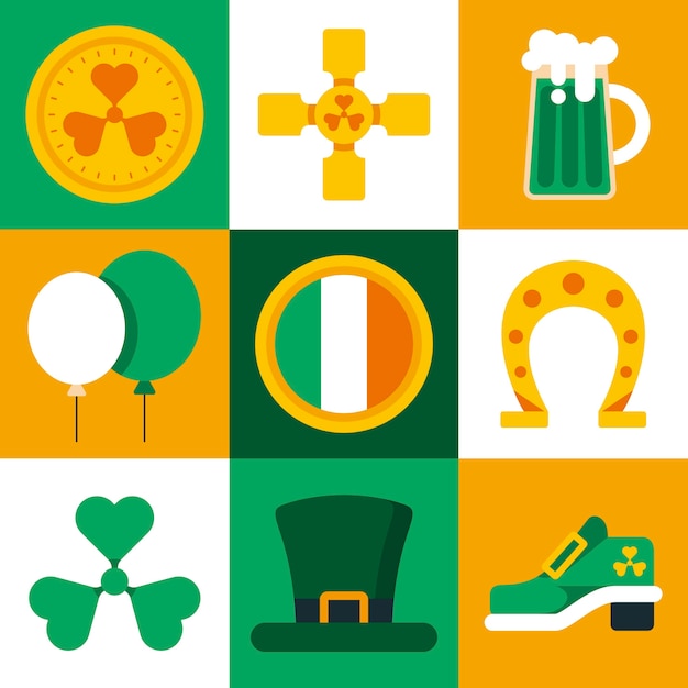 Free vector st. patrick's day element collection in isolated squares