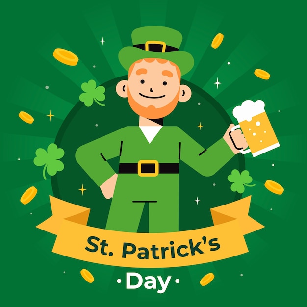 Free vector st. patrick's day flat design leprechaun with beer