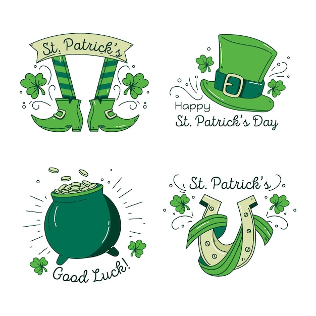 Free Vector st. patrick's day green label collection with lucky objects