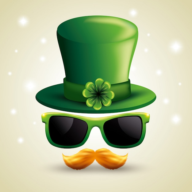 Free vector st patrick's day hat with sunglasses and mustache