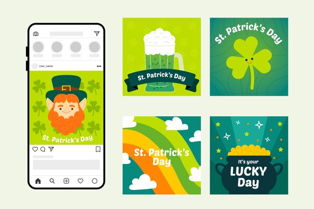 Free vector st. patrick's day instagram post collection