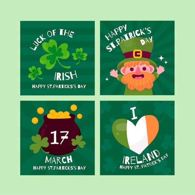 Free vector st. patrick's day instagram post pack