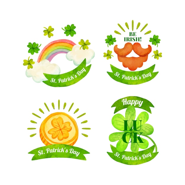 Free vector st. patrick's day label collection in watercolor