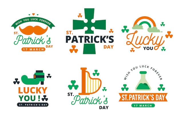 Free vector st. patrick's day labels and badges lucky day