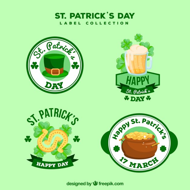 Free vector st. patrick's day labels collection in flat style