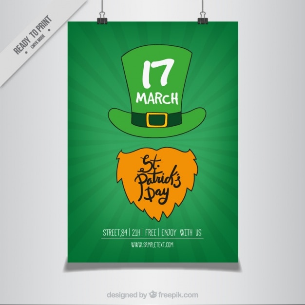 St. patrick's day poster with hand drawn hat and beard