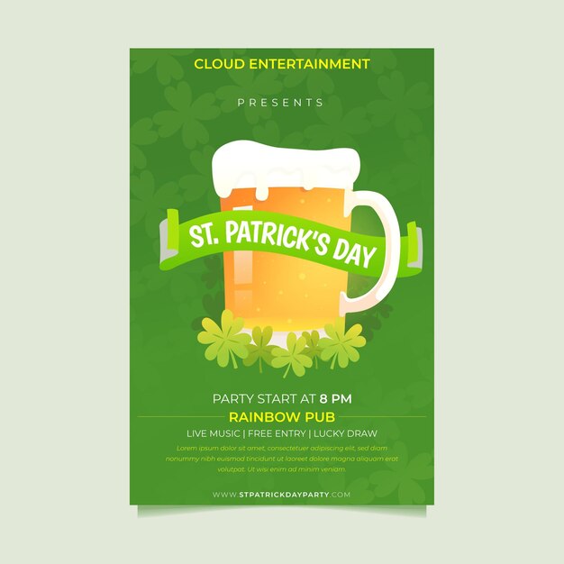 Modello di poster verticale di san patrizio con pinta di birra