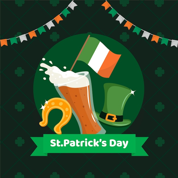 Free vector st. patrick's day with flag and beer